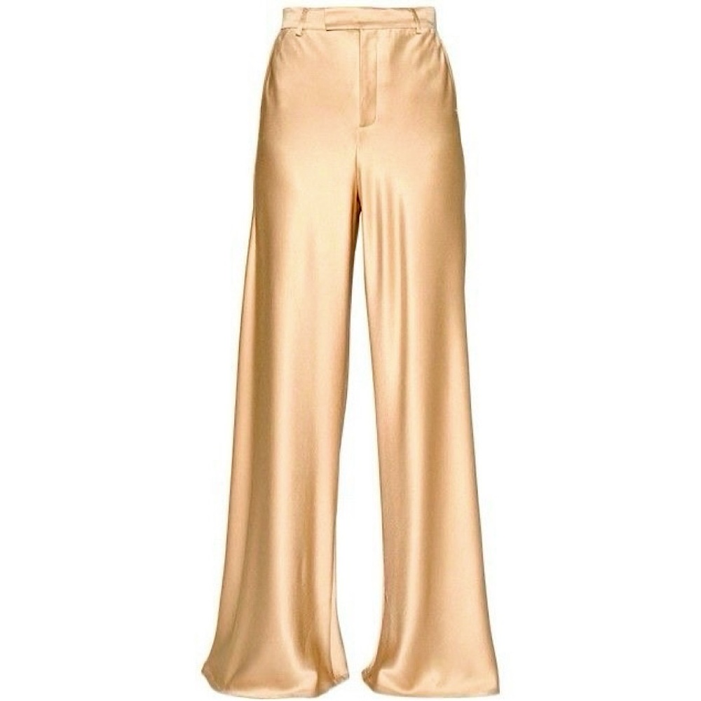 Etro Spring 2016 Runway Women’s High Waisted Flared Satin Pants Pearl IT40 NWT
